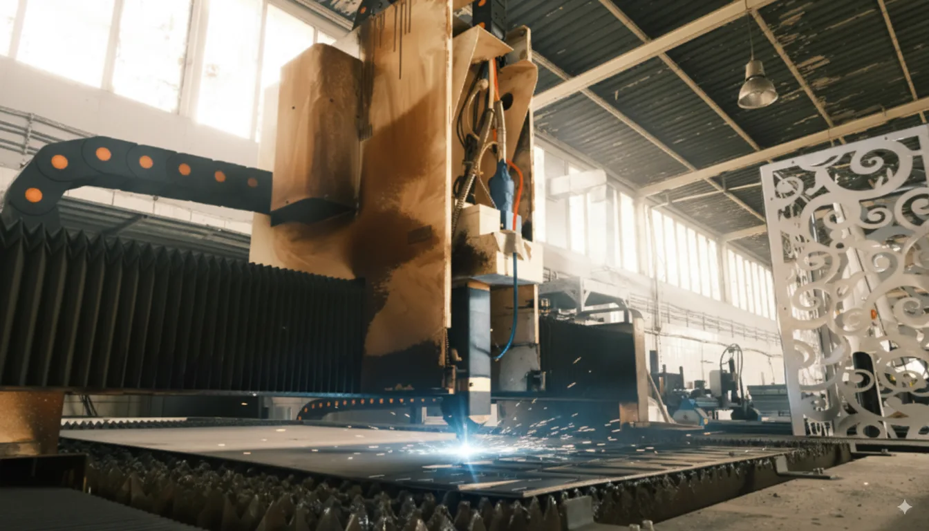 Automated CNC plasma cutting machine in a smart factory – showcasing precision manufacturing for Industry 4.0 at CNN Robotics